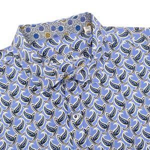 Robert Graham Men's XL Blue Paisley Print Flip Cuff Short Sleeve Button Up Shirt